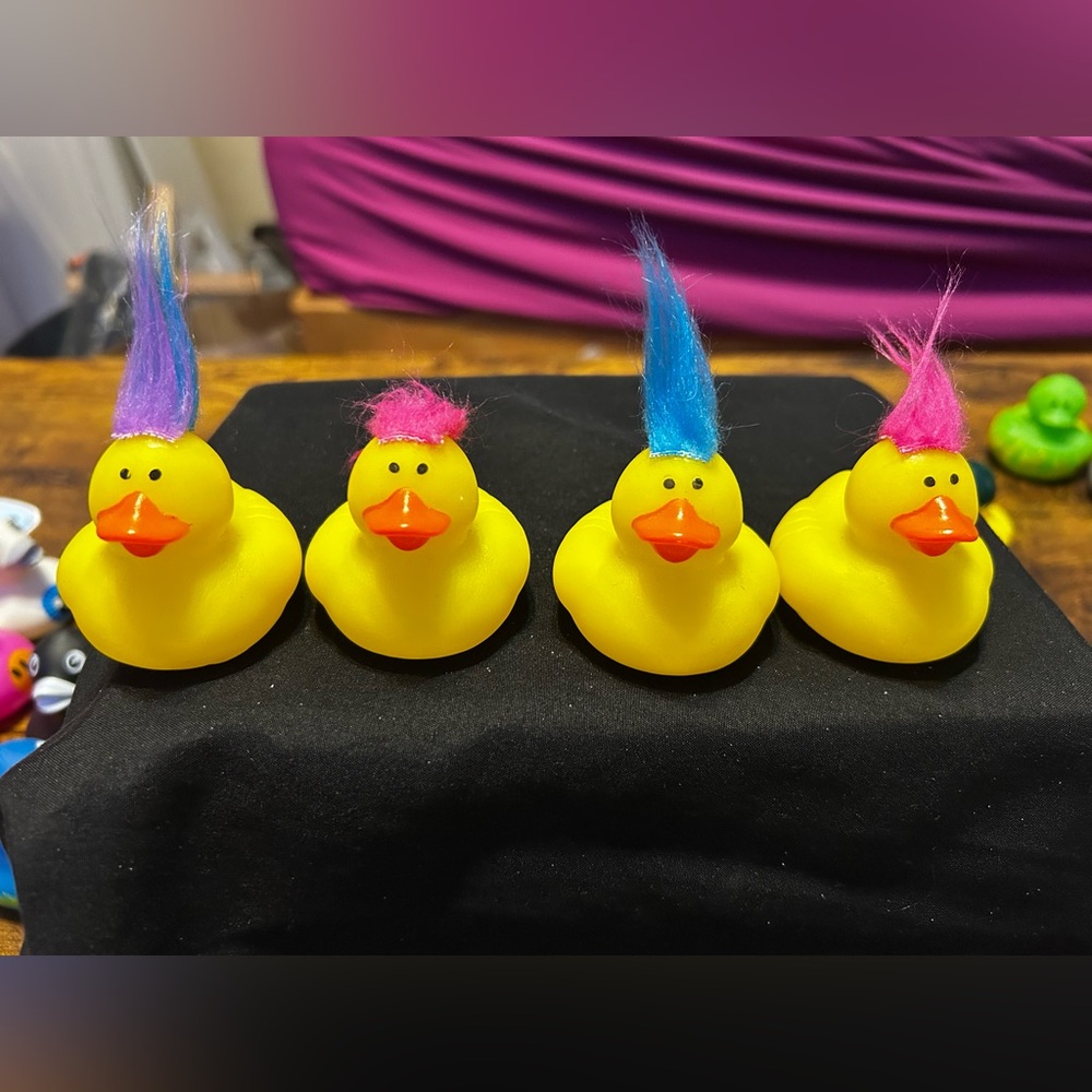 Set of 4 Yellow Rubber Ducks with Colorful Hair